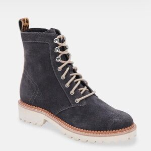 NEW Dolce Vita Avena Leopard Detail Combat Boots in Anthracite Suede size 6.5